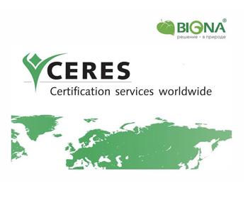 Препараты BIONA получили органический сертификат от сертификационного органа CERES Certification of Environmental Standards GmbH (Германия)